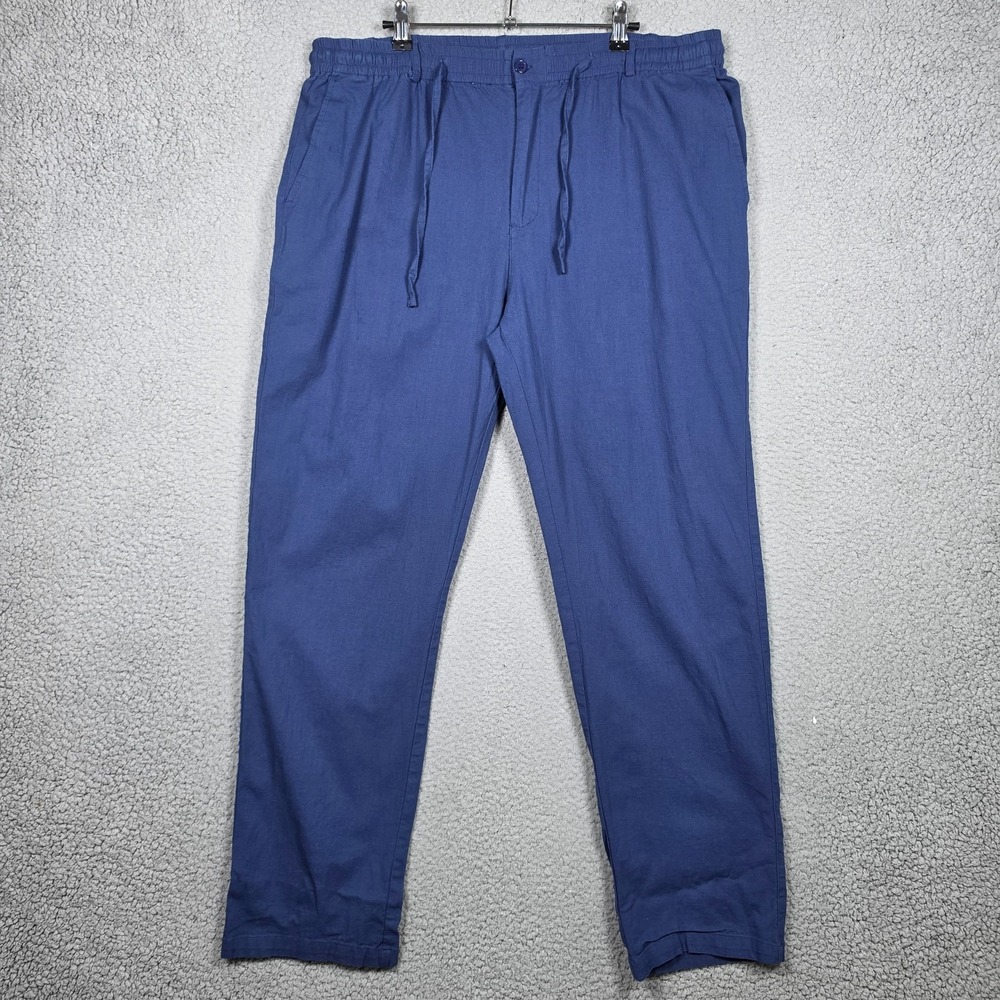 Sailwind Pants Mens Size 38 Royal Blue Linen Blend Stretch Waist Chino Slim Fit